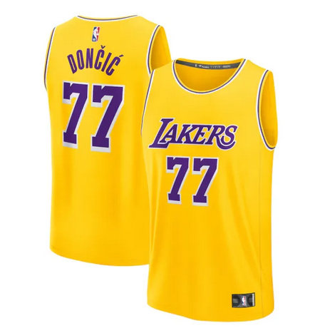 Men's Yellow Los Angeles Lakers #77 Luka Dončić Icon Edition Stitched Basketball Jersey